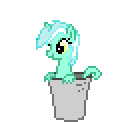 Size: 140x122 | Tagged: safe, artist:botchan-mlp, character:lyra heartstrings, species:sea pony, desktop ponies, animated, bucket, cute, female, hopping, lyrabetes, one eye closed, seapony lyra, simple background, smiling, solo, species swap, sprite, transparent background, walk cycle