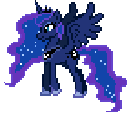 Size: 144x128 | Tagged: safe, artist:botchan-mlp, character:princess luna, species:alicorn, species:pony, desktop ponies, animated, ethereal mane, female, galaxy mane, mare, simple background, solo, spread wings, sprite, transparent background, walk cycle, walking, wings