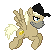 Size: 102x106 | Tagged: safe, artist:botchan-mlp, species:pegasus, species:pony, desktop ponies, animated, clothing, crafty crate, flapping, flying, hat, male, simple background, solo, sprite, transparent background