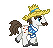 Size: 106x96 | Tagged: safe, artist:botchan-mlp, character:hondo flanks, species:pony, species:unicorn, desktop ponies, animated, clothing, hat, male, simple background, solo, sprite, stallion, straw hat, transparent background, trotting, walk cycle