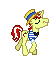 Size: 106x116 | Tagged: safe, artist:botchan-mlp, character:flim, species:pony, species:unicorn, desktop ponies, animated, clothing, cute, eyes closed, flimabetes, hat, male, simple background, solo, sprite, stallion, straw hat, transparent background, trotting, walk cycle