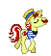 Size: 106x116 | Tagged: safe, artist:botchan-mlp, character:flam, species:pony, species:unicorn, desktop ponies, animated, clothing, cute, eyes closed, flamabetes, hat, male, simple background, solo, sprite, stallion, straw hat, transparent background, trotting, walk cycle