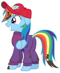 Size: 7000x8516 | Tagged: safe, artist:tardifice, character:rainbow dash, episode:the cart before the ponies, g4, my little pony: friendship is magic, absurd resolution, belt, cap, clothing, dirty, female, hat, mechanic, mechanic coveralls, pants, photoshop, plot, simple background, smiling, solo, transparent background, vector