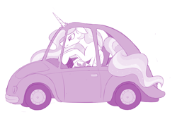 Size: 1000x705 | Tagged: safe, artist:dstears, character:princess celestia, newbie artist training grounds, car, female, monochrome, parody, solo, the simpsons, volkswagen beetle