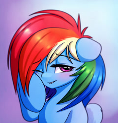 Size: 2300x2400 | Tagged: safe, artist:elzzombie, character:rainbow dash, species:pegasus, species:pony, blushing, crying, cute, dashabetes, female, looking at you, mare, smiling, solo