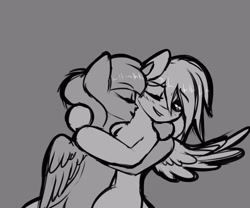Size: 2400x2000 | Tagged: safe, artist:elzzombie, character:rainbow dash, character:twilight sparkle, character:twilight sparkle (alicorn), species:alicorn, species:pony, ship:twidash, female, grayscale, lesbian, mare, monochrome, shipping