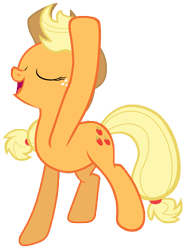 Size: 7000x9300 | Tagged: safe, artist:tardifice, character:applejack, species:earth pony, species:pony, episode:rarity takes manehattan, g4, my little pony: friendship is magic, absurd resolution, applejack's hat, clothing, cowboy hat, eyes closed, female, freckles, hair flip (action), hat, mare, open mouth, ponytail, raised hoof, simple background, smiling, solo, stupid sexy applejack, talking, tied tail, transparent background, vector