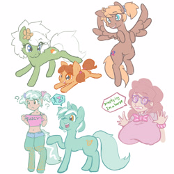 Size: 2100x2100 | Tagged: safe, artist:moronsonofboron, character:lyra heartstrings, character:twist, oc, oc:dulce deleche, oc:hope, oc:sunny nebels, parent:lyra heartstrings, satyr, species:human, >implying, big breasts, breasts, busty twist, female, humanized, offspring, older
