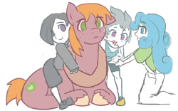 Size: 1280x801 | Tagged: safe, artist:moronsonofboron, character:big mcintosh, character:fleetfoot, character:marble pie, character:tealove, species:human, species:pony, big macintosh gets all the ladies, big macintosh gets all the mares, harem, humanized, sugarcube