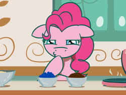 Size: 1280x960 | Tagged: safe, artist:flutterluv, character:pinkie pie, species:earth pony, species:pony, newbie artist training grounds, atg 2016, choice, female, kitchen, pondering, solo, thinking, waffle iron