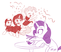 Size: 1100x940 | Tagged: safe, artist:dstears, character:rarity, character:surprise, newbie artist training grounds, crossover, monty python, spanish inquisition, spit take, unexpected