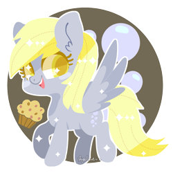 Size: 1467x1468 | Tagged: safe, artist:snow angel, character:derpy hooves, species:pegasus, species:pony, female, food, mare, muffin, open mouth, smiling, solo, spread wings, wings