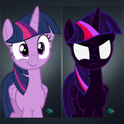 Size: 1080x1080 | Tagged: safe, artist:arifproject, character:nightmare twilight sparkle, character:twilight sparkle, character:twilight sparkle (alicorn), species:alicorn, species:pony, corrupted, dark, nightmarified, smirk pone collection, totally not sonic-related