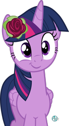 Size: 1600x2913 | Tagged: safe, artist:arifproject, edit, character:twilight sparkle, character:twilight sparkle (alicorn), species:alicorn, species:pony, episode:p.p.o.v. (pony point of view), g4, my little pony: friendship is magic, cute, female, flower, flower in hair, folded wings, mare, rose, simple background, smirk, smirk pone collection, solo, transparent background, twiabetes, vector
