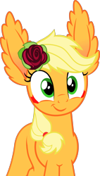 Size: 1800x3159 | Tagged: safe, alternate version, artist:arifproject, character:applejack, cute, female, flower, flower in hair, impossibly large ears, monster pony, original species, simple background, smirk, smirk pone collection, solo, species swap, style emulation, tatzlbetes, tatzljack, tatzlpony, transparent background, vector
