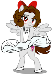 Size: 4800x6800 | Tagged: safe, artist:rsa.fim, artist:up1ter, oc, oc only, oc:whisper hope, species:pegasus, species:pony, absurd resolution, bow, fluffy mane, manehattan, marilyn monroe, mexican, red eyes, ribbon, simple background, solo, the seven year itch, transparent background, unitárium