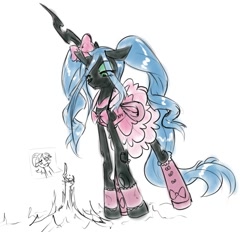 Size: 938x872 | Tagged: safe, artist:alloyrabbit, character:queen chrysalis, character:starlight glimmer, episode:to where and back again, g4, my little pony: friendship is magic, bow, changeling hive, clothing, costume, dress, kill la kill, macro, nui harime
