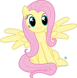 Size: 2000x2027 | Tagged: safe, artist:arifproject, character:fluttershy, species:pony, :3, cute, female, shyabetes, simple background, sitting, sitting catface meme, solo, spread wings, transparent background, vector, wings