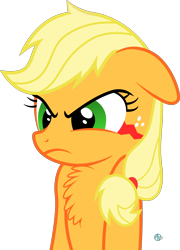 Size: 1800x2505 | Tagged: safe, artist:arifproject, character:applejack, angry, arif's angry pone, chest fluff, female, floppy ears, frown, glare, monster pony, original species, simple background, solo, species swap, tatzljack, tatzlpony, transparent background, vector