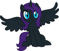 Size: 2000x1720 | Tagged: safe, artist:arifproject, oc, oc only, oc:nyx, species:alicorn, species:pony, :3, alicorn oc, simple background, sitting, sitting catface meme, smiling, solo, spread wings, transparent background, vector, wings
