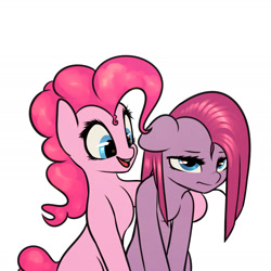 Size: 2200x2200 | Tagged: safe, artist:elzzombie, character:pinkamena diane pie, character:pinkie pie, species:earth pony, species:pony, duality, female, mare, open mouth, ponidox, self ponidox, simple background, white background