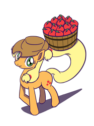 Size: 1280x1707 | Tagged: safe, artist:flutterluv, character:applejack, apple, cute, female, food, jackabetes, looking at you, prehensile tail, simple background, solo, transparent background