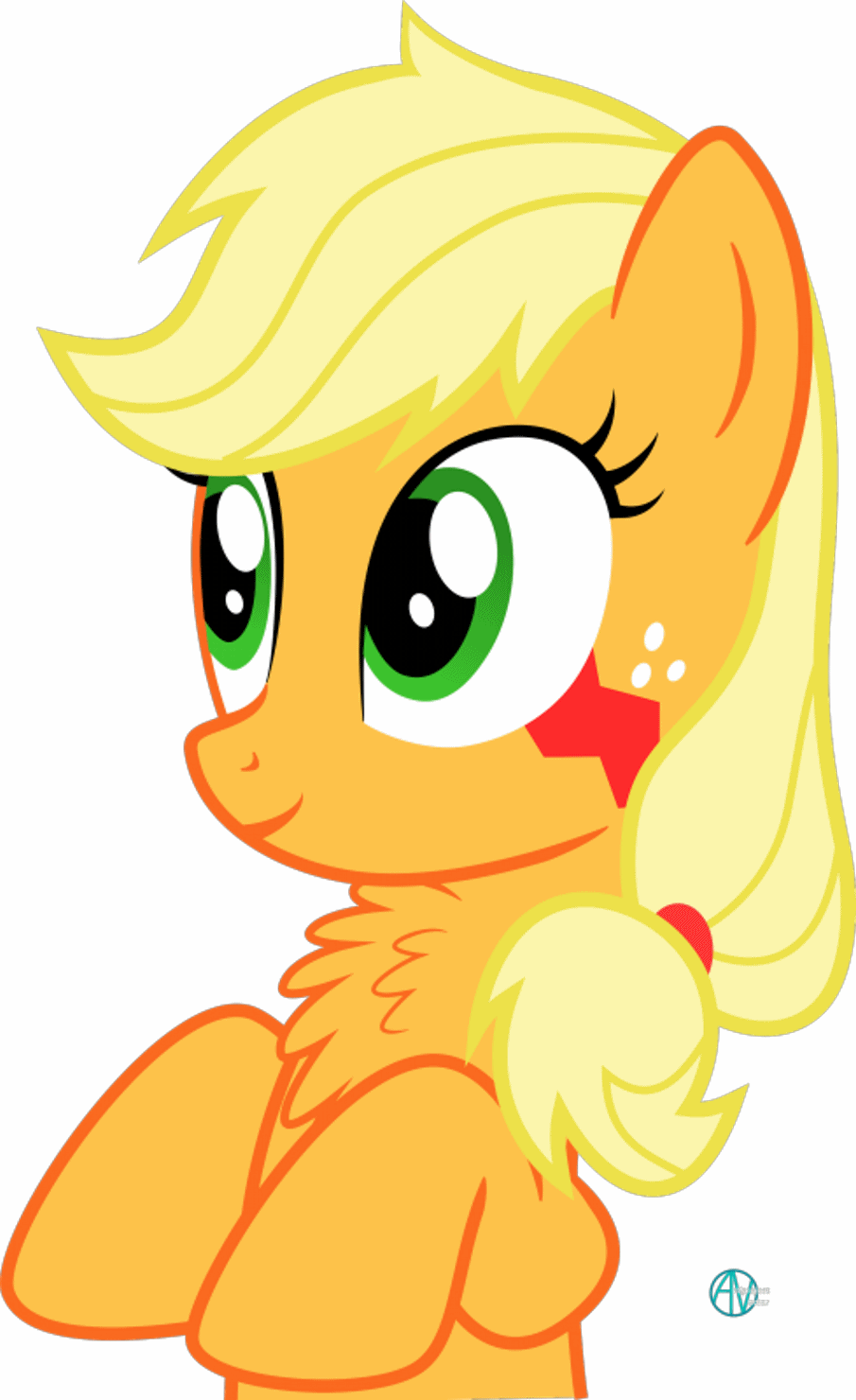 Size: 905x1480 | Tagged: safe, artist:arifproject, derpibooru original, character:applejack, species:earth pony, species:pony, animated, arif's wide eyes pone, bust, chest fluff, cute, eye shimmer, featured on derpibooru, female, fluffy, freckles, gif, jackabetes, mare, monster pony, original species, simple background, smiling, solo, species swap, tatzlbetes, tatzljack, tatzlpony, white background, wide eyes
