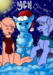 Size: 2120x3000 | Tagged: safe, artist:fkk, auction, christmas, commission, happy new year, moon, night, snow, stars, your character here