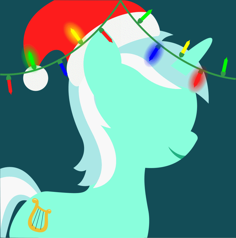 Size: 795x800 | Tagged: safe, artist:arifproject, edit, part of a set, character:lyra heartstrings, species:pony, species:unicorn, animated, arif's christmas pones, beautiful, christmas lights, clothing, cute, dark background, derpibooru background pony icon, female, garland, gif, green background, happy, hat, horn, lights, lineless, lyrabetes, mare, minimalist, santa hat, simple background, smiling, solo