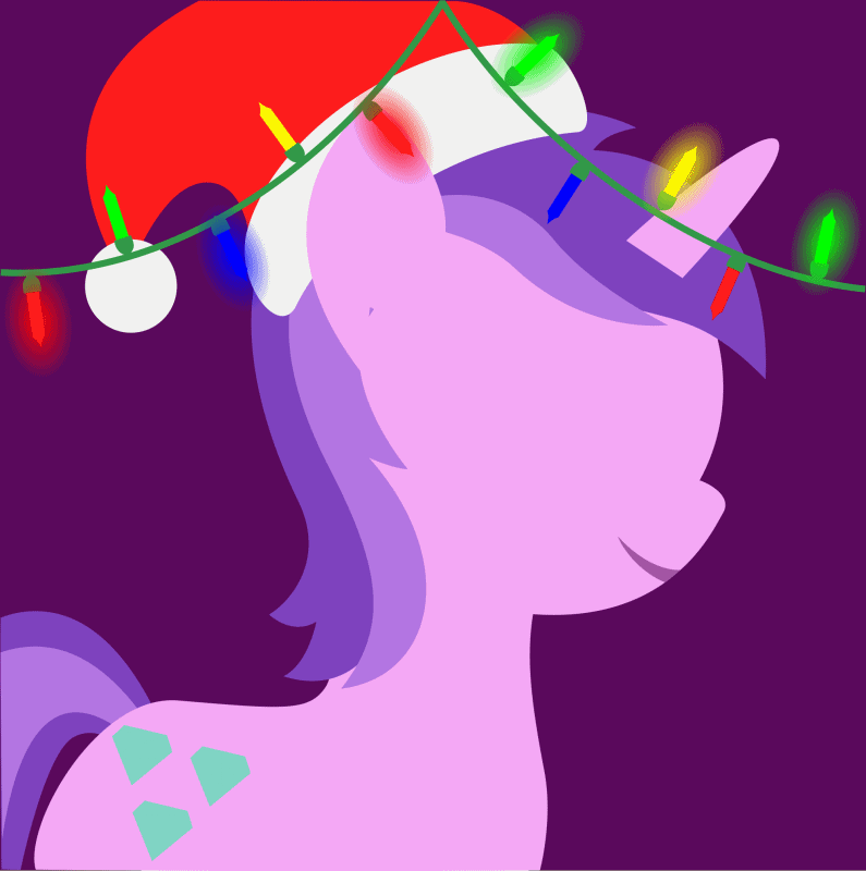 Size: 795x800 | Tagged: safe, artist:arifproject, edit, part of a set, character:amethyst star, character:sparkler, species:pony, species:unicorn, animated, arif's christmas pones, awwmethyst star, beautiful, christmas lights, clothing, cute, dark background, derpibooru background pony icon, female, garland, gif, happy, hat, horn, lights, lineless, mare, minimalist, purple background, santa hat, simple background, smiling, solo