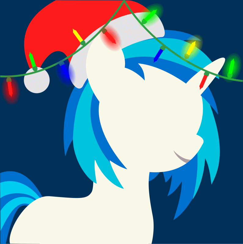 Size: 795x800 | Tagged: safe, artist:arifproject, edit, part of a set, character:dj pon-3, character:vinyl scratch, species:pony, species:unicorn, animated, arif's christmas pones, beautiful, blue background, christmas lights, clothing, cute, dark background, derpibooru background pony icon, female, garland, gif, happy, hat, horn, lights, lineless, mare, minimalist, santa hat, simple background, smiling, solo, vinylbetes