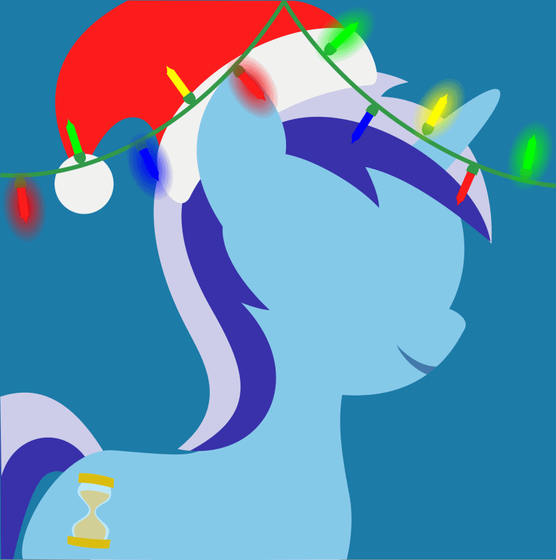 Size: 795x800 | Tagged: safe, artist:arifproject, edit, part of a set, character:minuette, species:pony, species:unicorn, animated, arif's christmas pones, beautiful, blue background, christmas lights, clothing, cute, derpibooru background pony icon, female, garland, gif, happy, hat, horn, lights, lineless, mare, minimalist, minubetes, santa hat, simple background, smiling, solo
