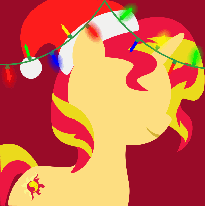 Size: 795x800 | Tagged: safe, artist:arifproject, edit, part of a set, character:sunset shimmer, species:pony, species:unicorn, animated, arif's christmas pones, beautiful, christmas lights, clothing, cute, dark background, derpibooru background pony icon, female, garland, gif, happy, hat, horn, lights, lineless, mare, minimalist, santa hat, simple background, smiling, solo