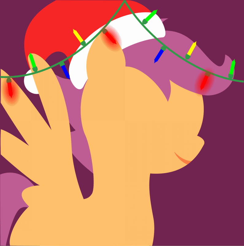 Size: 795x800 | Tagged: safe, artist:arifproject, edit, part of a set, character:scootaloo, species:pegasus, species:pony, animated, arif's christmas pones, beautiful, blank flank, christmas lights, clothing, cute, dark background, derpibooru background pony icon, female, filly, foal, garland, gif, happy, hat, lights, lineless, minimalist, santa hat, simple background, smiling, solo, spread wings, wings