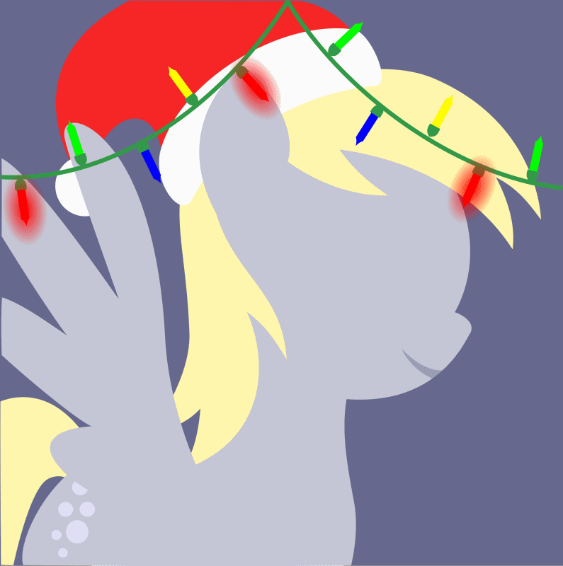 Size: 795x800 | Tagged: safe, artist:arifproject, edit, part of a set, character:derpy hooves, species:pegasus, species:pony, animated, arif's christmas pones, beautiful, christmas lights, clothing, cute, dark background, derpibooru background pony icon, female, garland, gif, happy, hat, lights, lineless, mare, minimalist, santa hat, simple background, smiling, solo, spread wings, wings