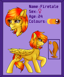 Size: 2497x3000 | Tagged: safe, artist:fkk, oc, oc only, oc:firetale, species:pegasus, species:pony, commission, female, female symbol, mare, raised hoof, reference sheet, ych result