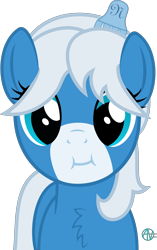 Size: 1406x2233 | Tagged: safe, artist:arifproject, oc, oc only, oc:notification, species:earth pony, species:pony, derpibooru, derpibooru ponified, :i, adorable face, arif's scrunchy pone, chest fluff, cute, female, hair ornament, looking at you, mare, meta, ocbetes, ponified, simple background, smiling, solo, transparent background, vector