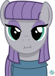 Size: 1800x2472 | Tagged: safe, artist:arifproject, character:maud pie, species:earth pony, species:pony, :i, arif's scrunchy pone, cheek puffing, female, looking at you, mare, simple background, smiling, solo, transparent background, vector