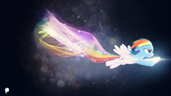 Size: 1920x1080 | Tagged: safe, artist:craftybrony, artist:illumnious, artist:wmill, character:rainbow dash, species:pegasus, species:pony, effects, female, flying, lens flare, mare, solo, vector, wallpaper