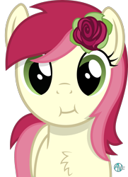 Size: 2018x2787 | Tagged: safe, artist:arifproject, character:roseluck, species:earth pony, species:pony, arif's scrunchy pone, cheek puffing, chest fluff, cute, female, flower, flower in hair, looking at you, mare, rose, simple background, solo, transparent background, vector