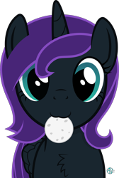 Size: 1959x2920 | Tagged: safe, artist:arifproject, oc, oc only, oc:nyx, species:alicorn, species:pony, arif's scrunchy pone, chest fluff, cute, edible heavenly object, looking at you, moon, nom, nyxabetes, simple background, solo, tangible heavenly object, transparent background
