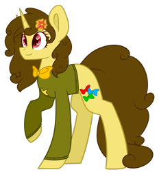 Size: 1334x1440 | Tagged: safe, artist:despotshy, oc, oc only, oc:waltraut, species:pony, species:unicorn, clothing, colored pupils, female, flower, flower in hair, mare, raised hoof, simple background, solo, sweater, transparent background