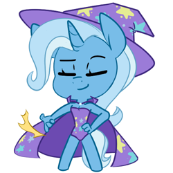 Size: 500x500 | Tagged: safe, artist:kryptchild, character:trixie, species:anthro, chibi, clothing, cute, eyes closed, female, finger snap, leotard, patreon, simple background, solo, white background