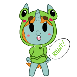 Size: 500x500 | Tagged: safe, artist:kryptchild, character:snips, species:anthro, chibi, clothing, cute, dialogue, frog, hoodie, male, patreon, simple background, solo, speech bubble, white background
