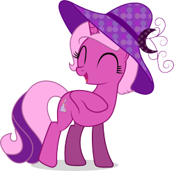 Size: 6971x6824 | Tagged: safe, artist:illumnious, oc, oc only, oc:flares midnight, species:pony, species:unicorn, absurd resolution, clothing, cutie mark, eyes closed, female, hat, mare, open mouth, polka dots, raised hoof, simple background, solo, transparent background, vector