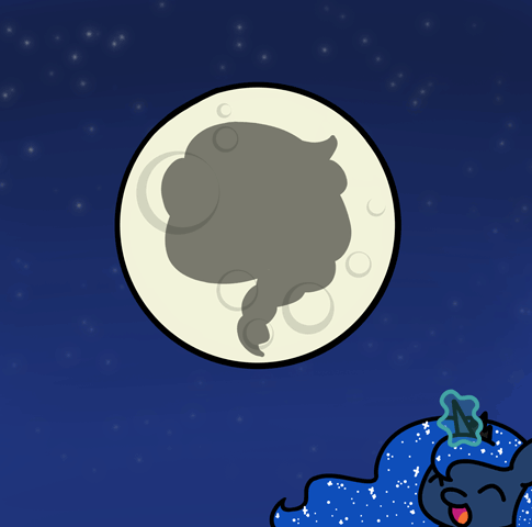 Size: 485x480 | Tagged: safe, artist:flutterluv, character:princess luna, species:alicorn, species:pony, series:flutterluv's full moon, animated, chibi, comet, eclipse, elsa, eyes closed, female, frozen (movie), full moon, gif, let it go, lunar eclipse, magic, moon, music notes, night, night sky, shadow, singing, smiling