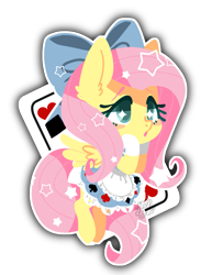 Size: 1053x1365 | Tagged: safe, artist:snow angel, character:fluttershy, alice in wonderland, bow, card, clothing, colored pupils, crossover, dress, female, hair bow, simple background, solo, transparent background