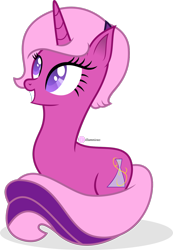 Size: 1024x1484 | Tagged: safe, artist:illumnious, oc, oc only, oc:flares midnight, species:pony, species:unicorn, amputee, cutie mark, female, grin, legless, limbless, missing limb, no hooves, quadruple amputee, simple background, sitting, smiling, solo, stump, transparent background, vector