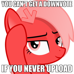 Size: 600x600 | Tagged: safe, artist:arifproject, edit, oc, oc only, oc:downvote, species:pony, derpibooru, derpibooru ponified, bust, hairclip, image macro, lidded eyes, looking at you, meme, meta, ponified, raised hoof, roll safe, simple background, solo, transparent background, vector, you can't have a nightmare if you never dream