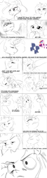 Size: 1462x5472 | Tagged: safe, artist:mrscurlystyles, character:princess cadance, character:princess celestia, character:princess luna, species:alicorn, species:pony, absurd resolution, comic, crown, cute, glowing horn, hitting, jewelry, lol, magic, monochrome, pointy ponies, regalia, royal sisters, serious, serious face, simple background, sketch, white background